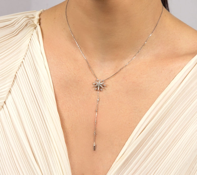 Gargantilha gravatinha ouro branco 18k pingente Estrela 12 pontas 1
