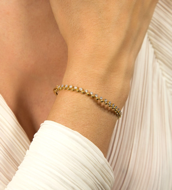 Pulseira bracelete de Diamantes ouro 18k com bolinhas polidas 1