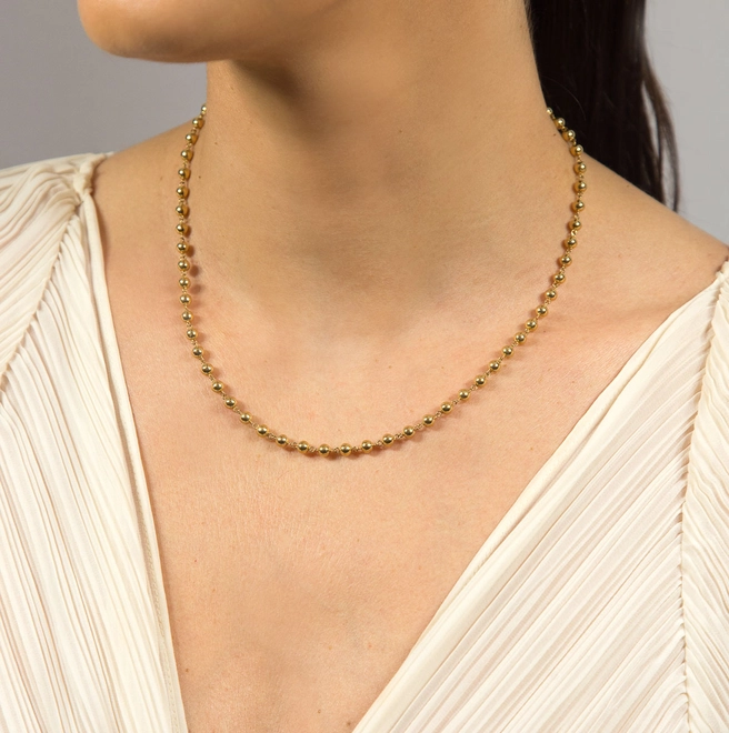 Gargantilha corrente de bolinhas 4mm ouro 18k polidas 45CM 1