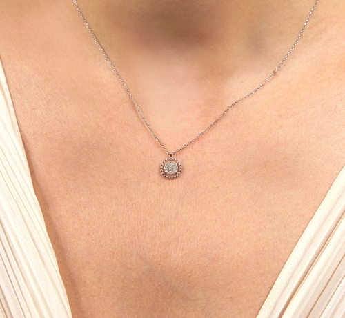 Gargantilha corrente ouro branco 18k pingente redondo 9,5pts de Diamantes