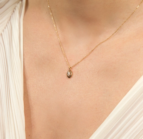 Gargantilha corrente ouro 18k pingente navete de Diamantes