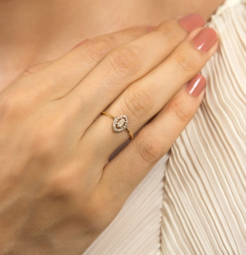 Anel navete e contorno ouro 18k de Diamantes rodinados