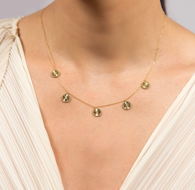 Gargantilha 5 pingentes círculos côncavos ouro 18k com Diamantes 1
