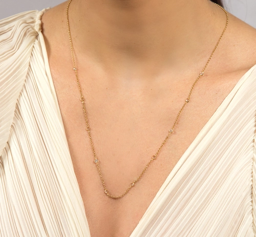 Gargantilha corrente ouro 18k com gemas de Topázio branco 60CM