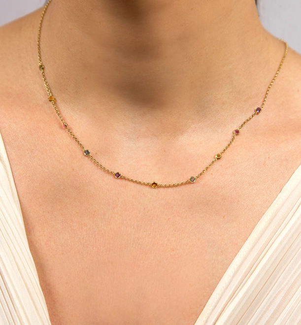 Gargantilha corrente ouro 18k com mix de Gemas Brasileiras 1
