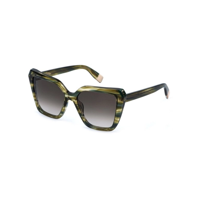 Óculos de Sol Furla SFU978V 5501GU Acetato Verde Mesclado com lentes na cor Marrom Degradê 1