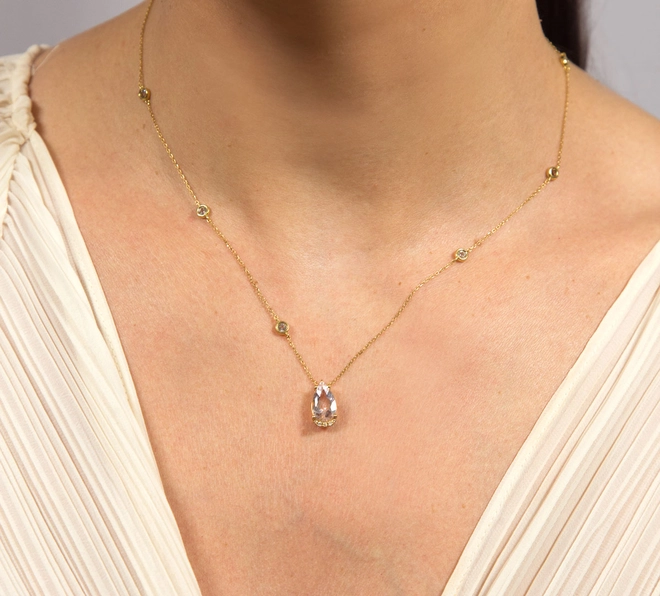 Gargantilha corrente ouro 18k com Morganita Topázios e Diamantes 1