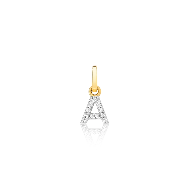 Pingente letra ''A" ouro 18k com Zircônias rodinadas 1