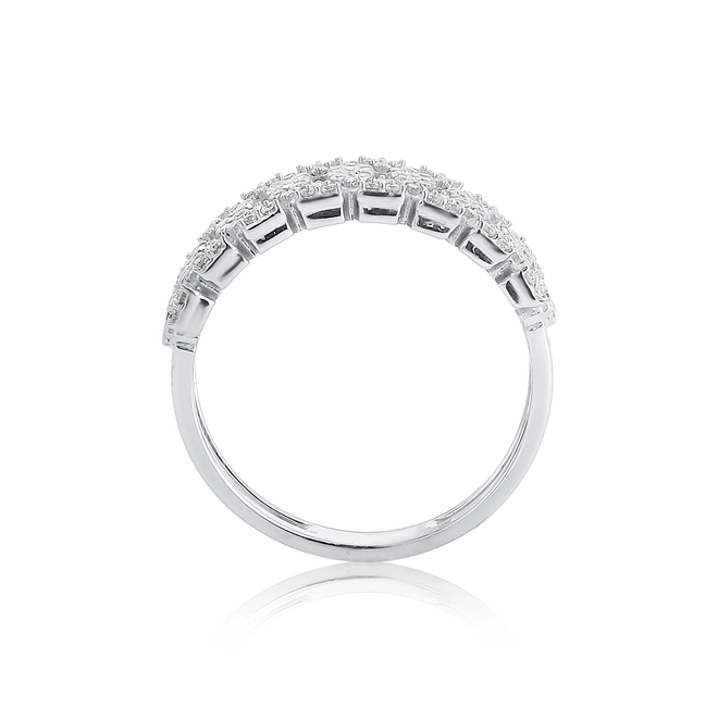 Anel abaulado ouro branco 18k navetes e triângulos de Diamantes 2