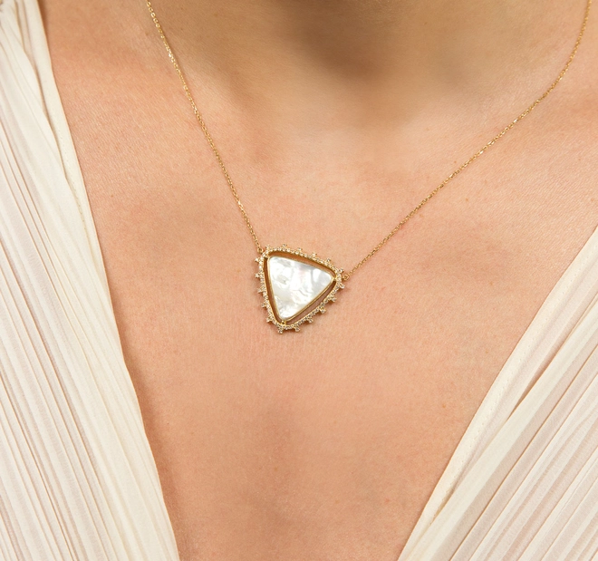Gargantilha corrente com pingente ouro 18k de Madrepérola e Diamantes 1