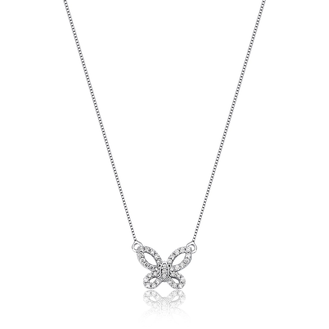 Gargantilha veneziana pingente ouro branco 18k borboleta com Diamantes 1