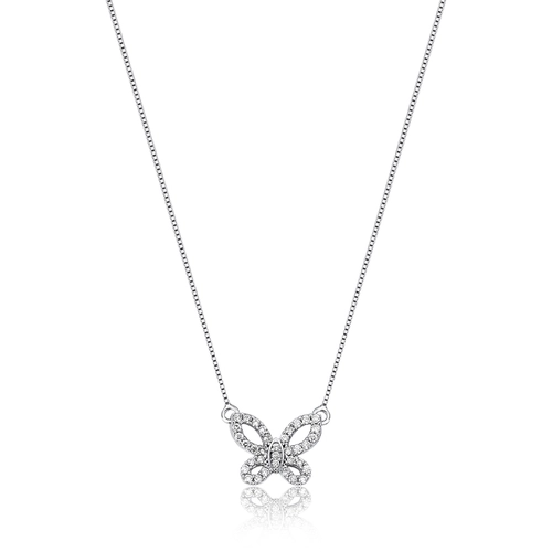 Gargantilha veneziana pingente ouro branco 18k borboleta com Diamantes