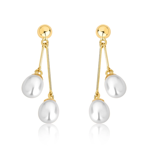Brinco pingente palito ouro 18k com Pérolas