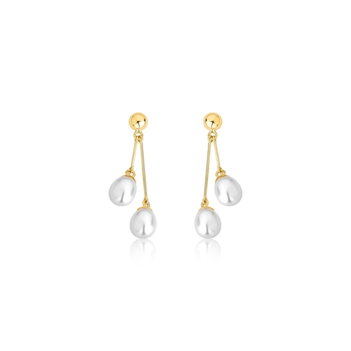Brinco pingente palito ouro 18k com Pérolas