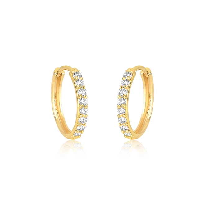 Brinco argola click ouro 18k com meio aro de Diamantes 1