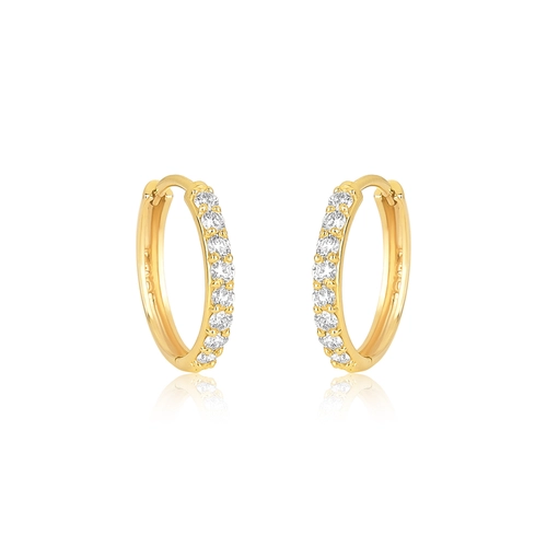 Brinco argola click ouro 18k com meio aro de Diamantes