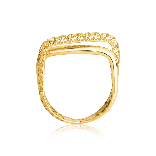 Anel Quadraè filigrana ouro 18k dois aros cruzados polidos 6