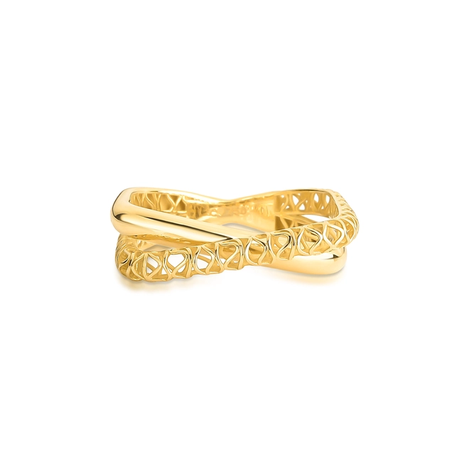 Anel Quadraè filigrana ouro 18k dois aros cruzados polidos 2