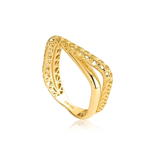 Anel Quadraè filigrana ouro 18k dois aros cruzados polidos