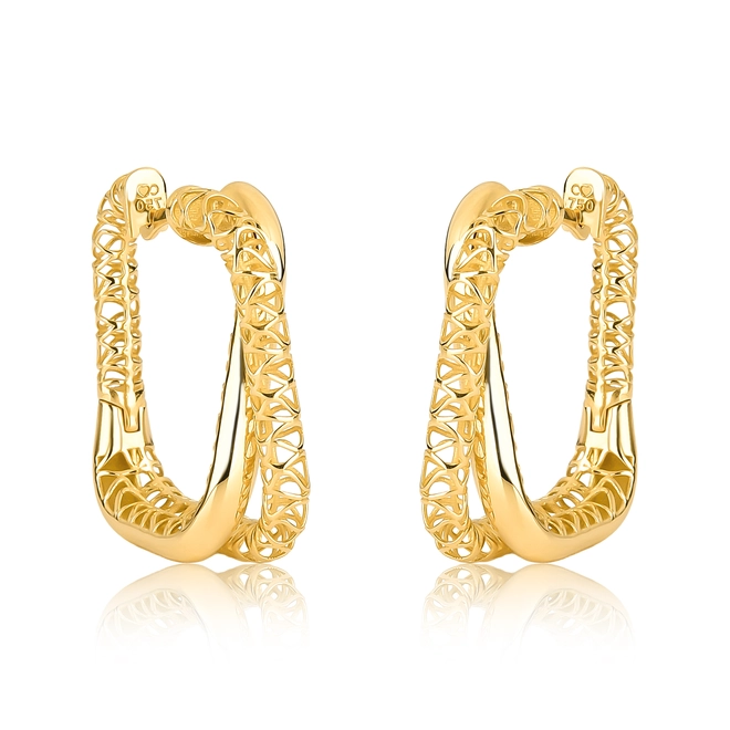 Brinco Quadraè filigrana argola média ouro 18k dois aros sobrepostos 1