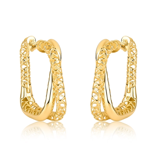 Brinco Quadraè filigrana argola média ouro 18k dois aros sobrepostos