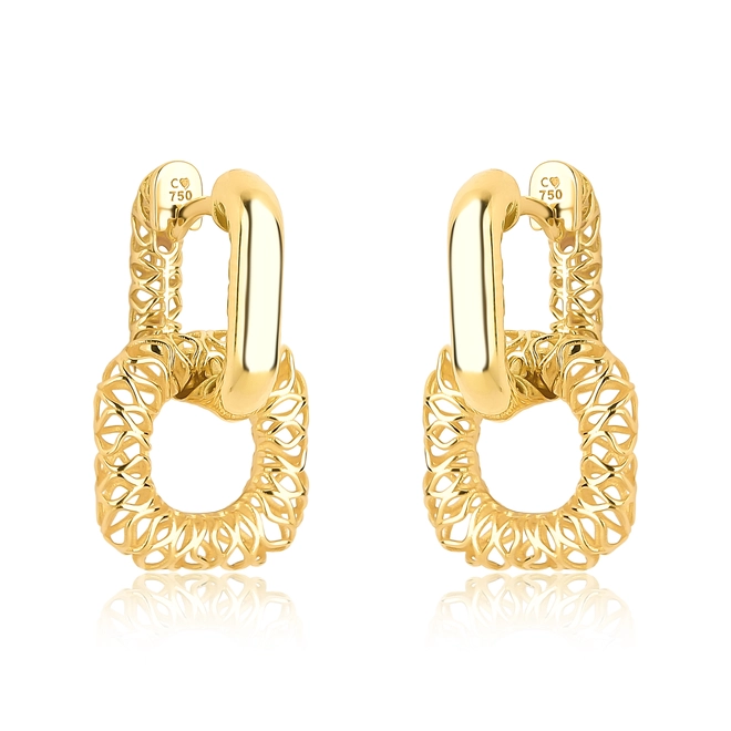 Brinco Quadraè argola lisa ouro 18k pingente quadrado filigrana 1