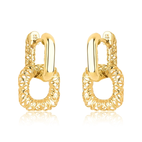 Brinco Quadraè argola lisa ouro 18k pingente quadrado filigrana
