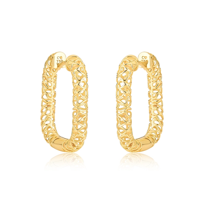 Brinco Quadraè argola retangular média ouro 18k filigrana artesanal 1