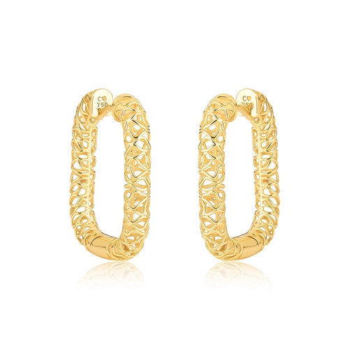 Brinco Quadraè argola retangular média ouro 18k filigrana artesanal