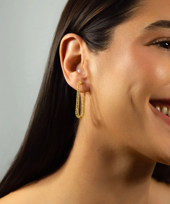 Brinco Quadraè argola retangular grande ouro 18k filigrana artesanal 3