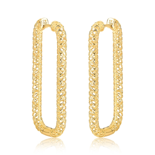 Brinco Quadraè argola retangular grande ouro 18k filigrana artesanal