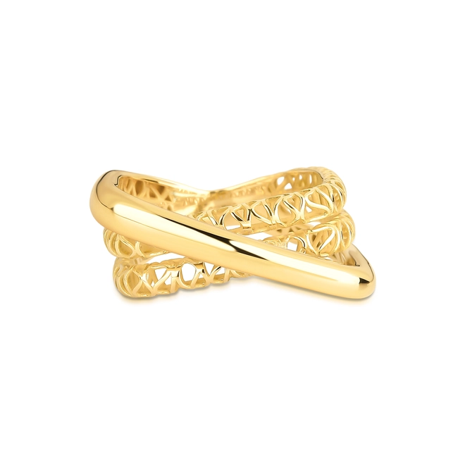 Anel Quadraè aros quadrados filigrana ouro 18k com aro sobreposto polido 2