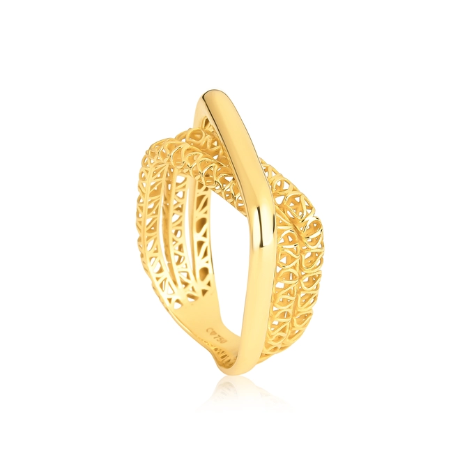 Anel Quadraè aros quadrados filigrana ouro 18k com aro sobreposto polido 1