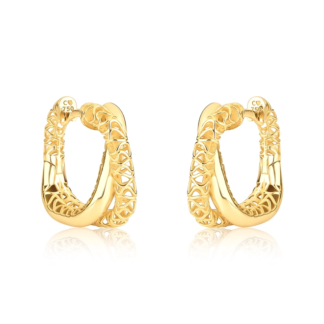 Brinco Quadraè argola cruzada polida ouro 18k sobreposta por aro filigrana 1