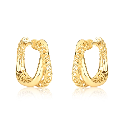 Brinco Quadraè argola cruzada polida ouro 18k sobreposta por aro filigrana