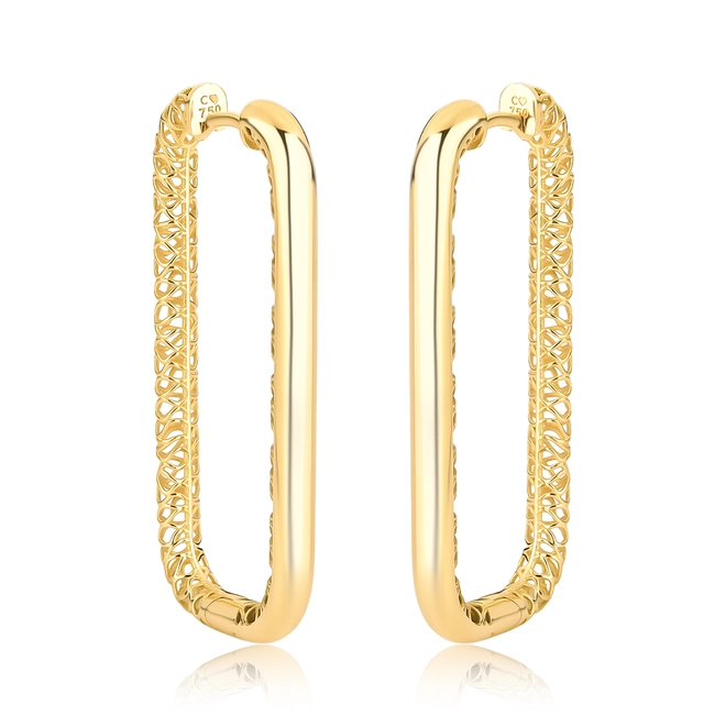 Brinco Quadraè argola retangular ouro 18k polida com filigrana artesanal 1