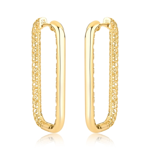 Brinco Quadraè argola retangular ouro 18k polida com filigrana artesanal