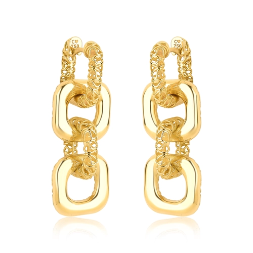 Brinco Quadraè módulos quadrados ouro 18k lisos e filigrana