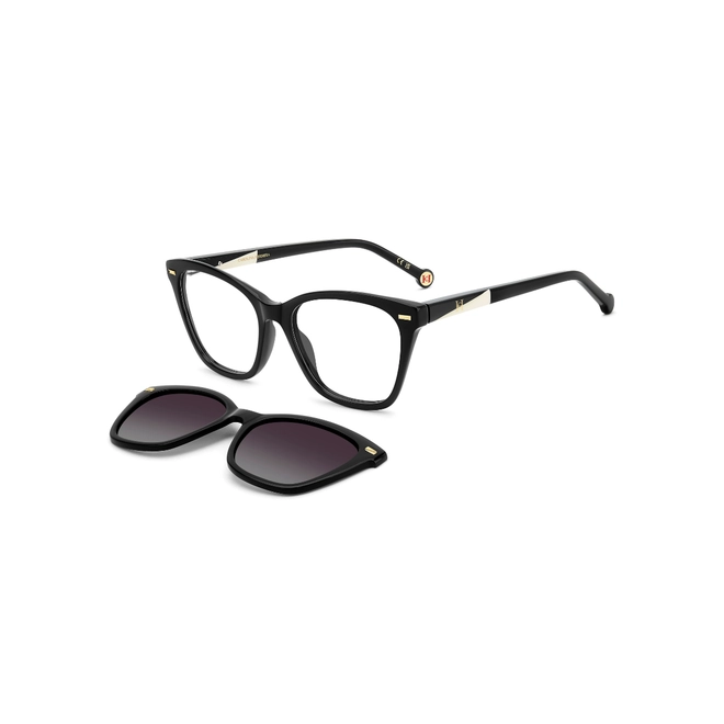 Óculos de Grau Carolina Herrera com Clip-On HER 0334/C 807 5317 R Acetato Preto com Clip-On na cor Cinza Dergadê Polarizado 1