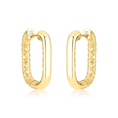 Brinco Quadraè argola retangular ouro 18k polida e filigrana artesanal