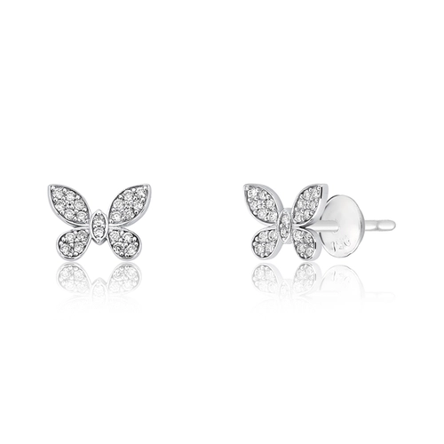 Brinco The Icons Stud ouro branco 18k borboleta cravejada de Diamantes