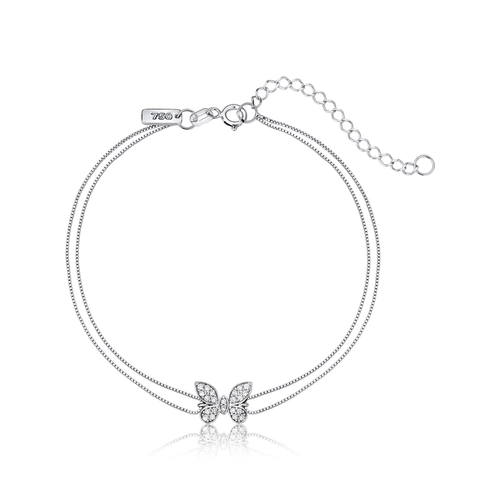 Pulseira The Icons veneziana dupla ouro branco 18k com borboleta de Diamantes