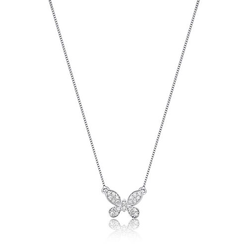 Gargantilha The Icons corrente ouro branco 18K pingente borboleta com 11pts de Diamantes