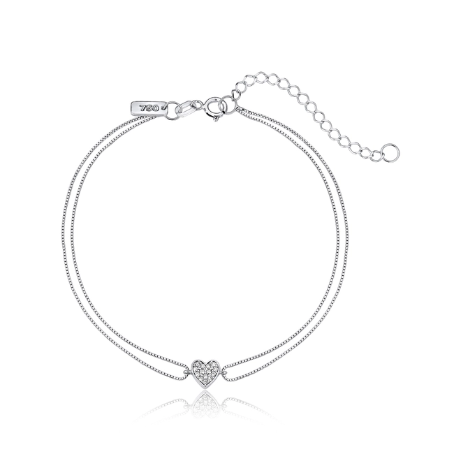 Pulseira The Icons veneziana dupla ouro branco 18K com pingente coração de Diamantes 1
