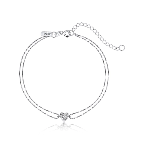 Pulseira The Icons veneziana dupla ouro branco 18K com pingente coração de Diamantes