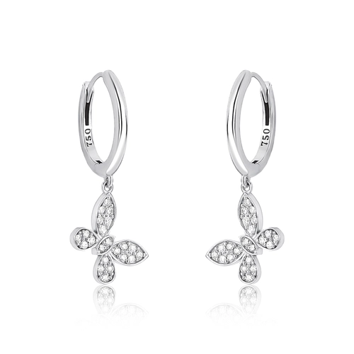 Brinco The Icons argola click ouro branco 18k pingente borboleta com Diamantes