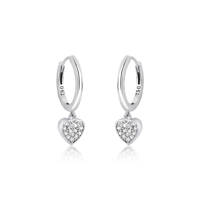 Brinco The Icons argola ouro branco 18k pingente coração de Diamantes 1