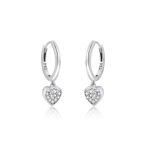 Brinco The Icons argola ouro branco 18k pingente coração de Diamantes