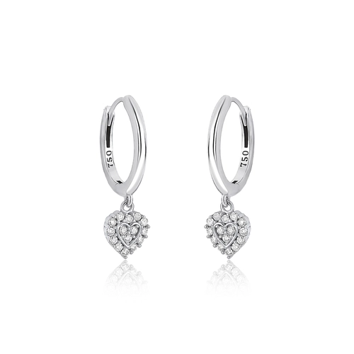 Brinco The Icons argola ouro branco 18k pingente coração 11,8pts de Diamantes