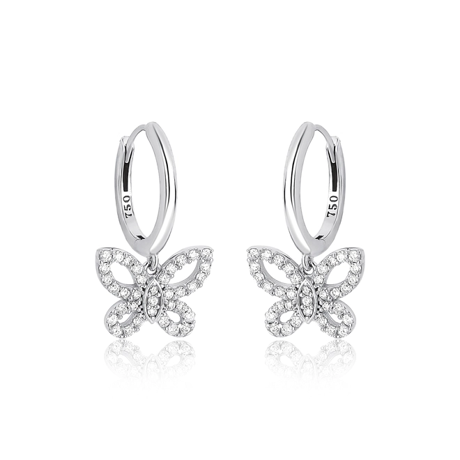 Brinco The Icons argola ouro branco 18k pingente borboleta de Diamantes 1